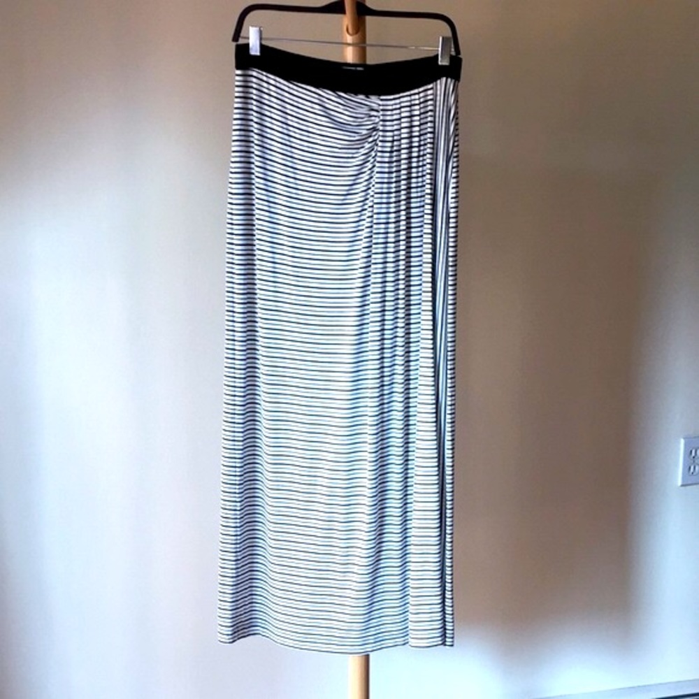 Black Stripes on White Midi Skirt